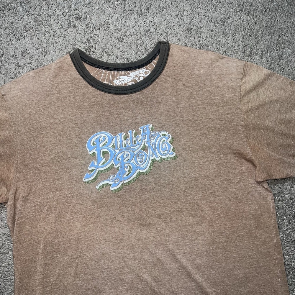Vintage Y2K Billabong Logo T Shirt Mens L Brown Surf Skate Ringer